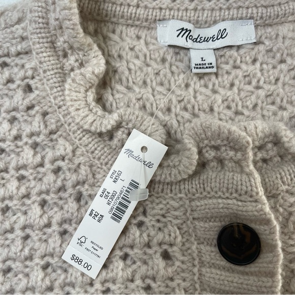 NEW Madewell Merino Wool Ruffled Sleeveless Cardigan Top Vest size L Beige - Picture 4 of 7